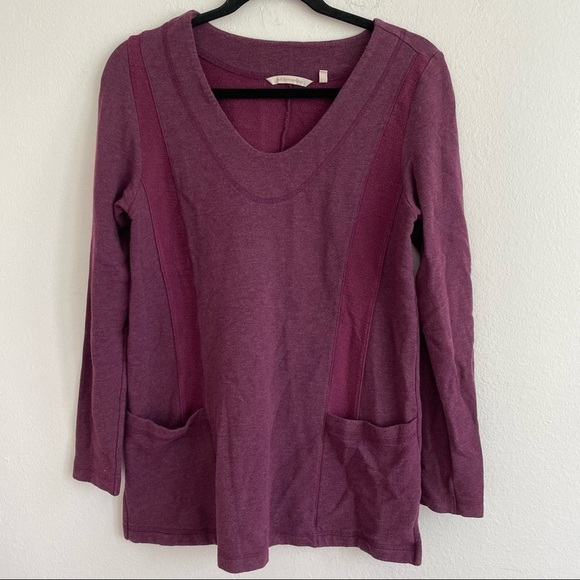 SOFT SURROUNDINGS MAROON SWEATSHIRT TUNIC TOP WITH DOUBLE FRONT POCKETS - Picture 1 of 5